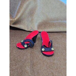 Vintage Madame Alexander Cissy Original Red and Black Strap High Heels In Bag #1